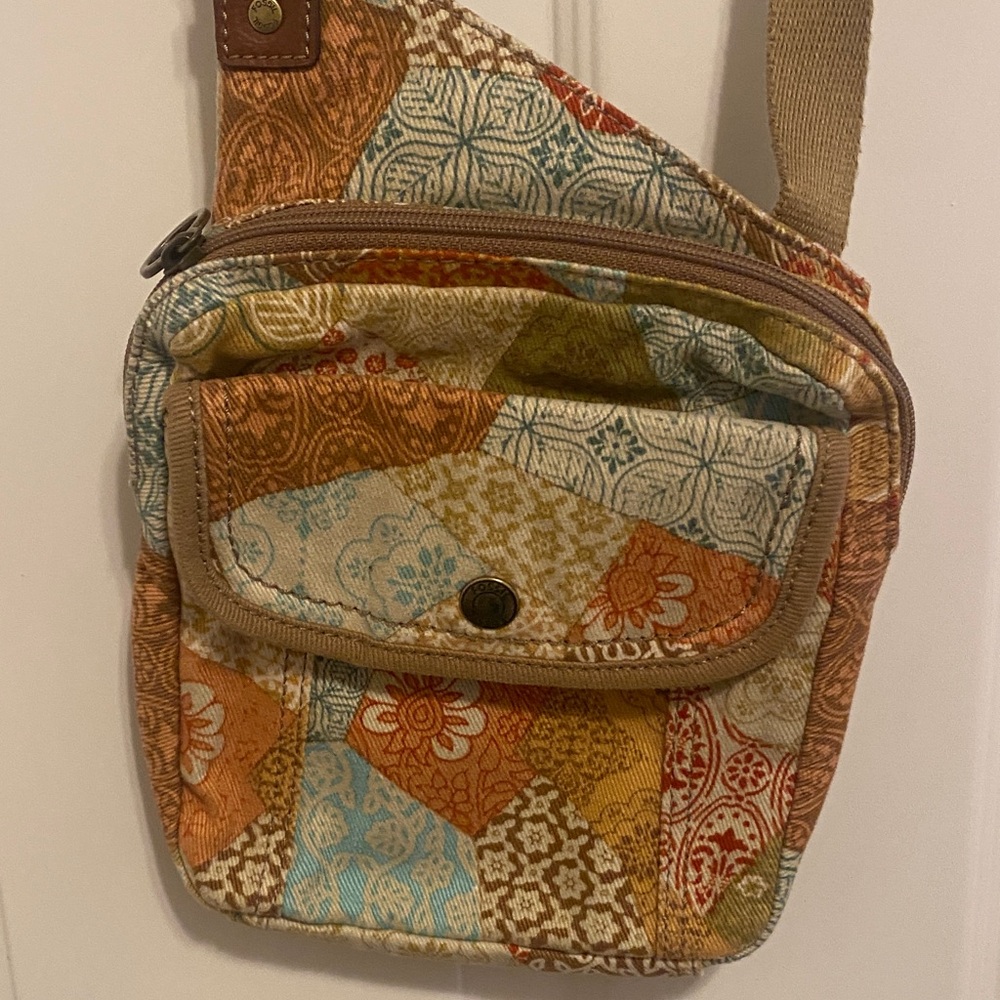 Vintage Fossil Patchwork Crossbody Bag in Orange/Brown and Blue
